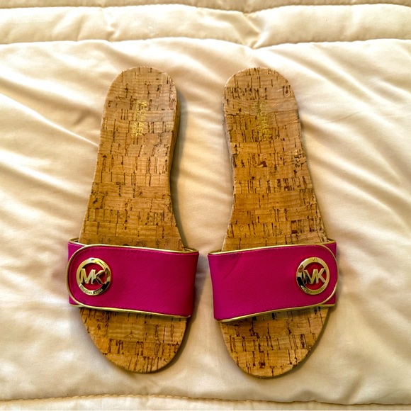 Michael Kors Shoes - Michael Kors Pink Cork Sandals with Gold Accents